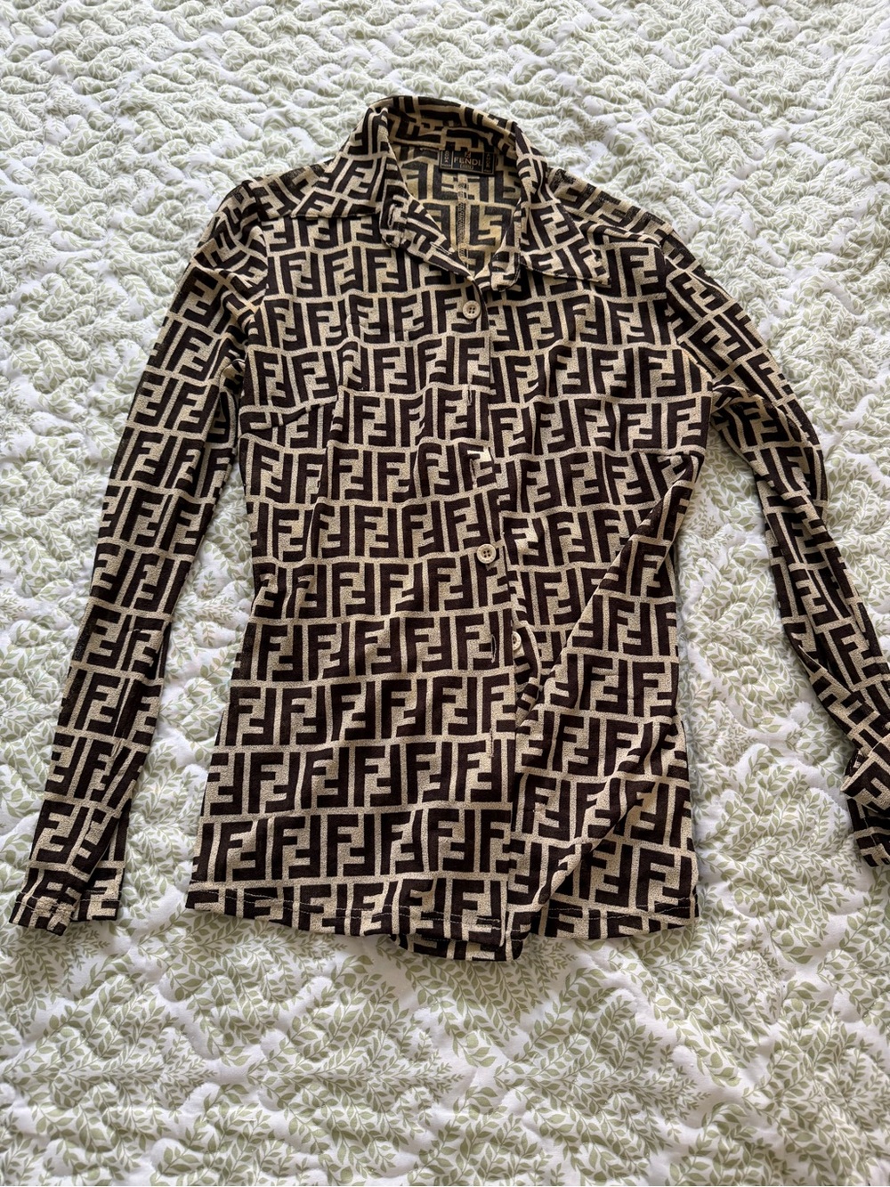 Fendi Brown & Cream FF Logo Button-Down Top